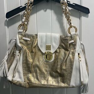 Sharif Gold and White Shoulder Bag with Luxurious Design